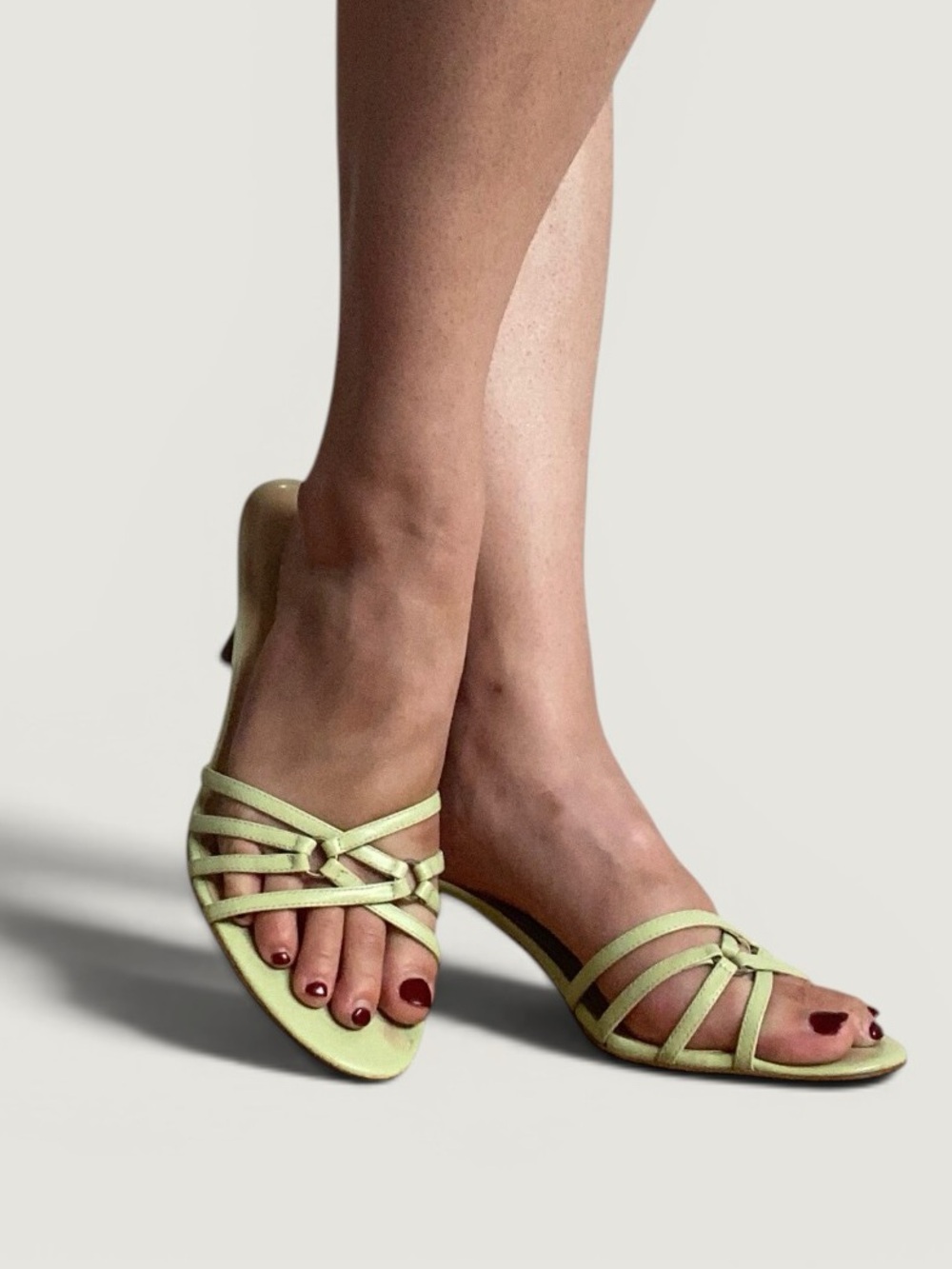 VTG Y2K LOFT Strappy Heeled Sandals Light Pistachio Green Heels Vintage 90s 8.5